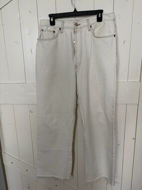 Re/Done White Denim Jeans with Tan Topstitching